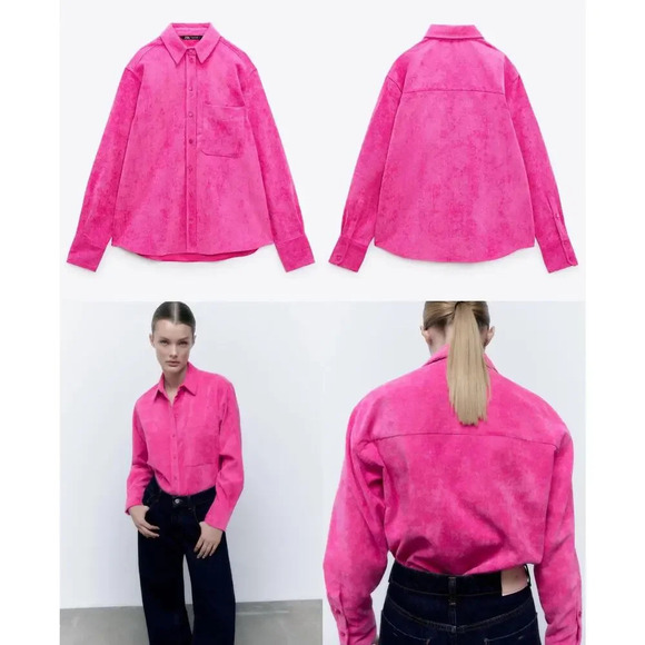 Zara Pink Corduroy Shirt Jacket Size Small - Picture 1 of 10